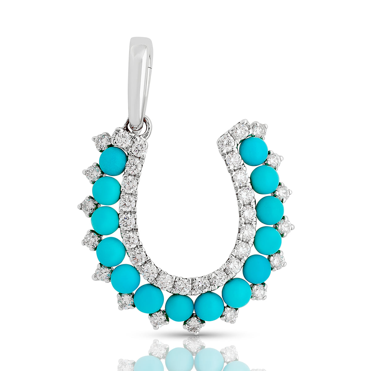 Turquoise and Diamond Horseshoe Charm In Size Small