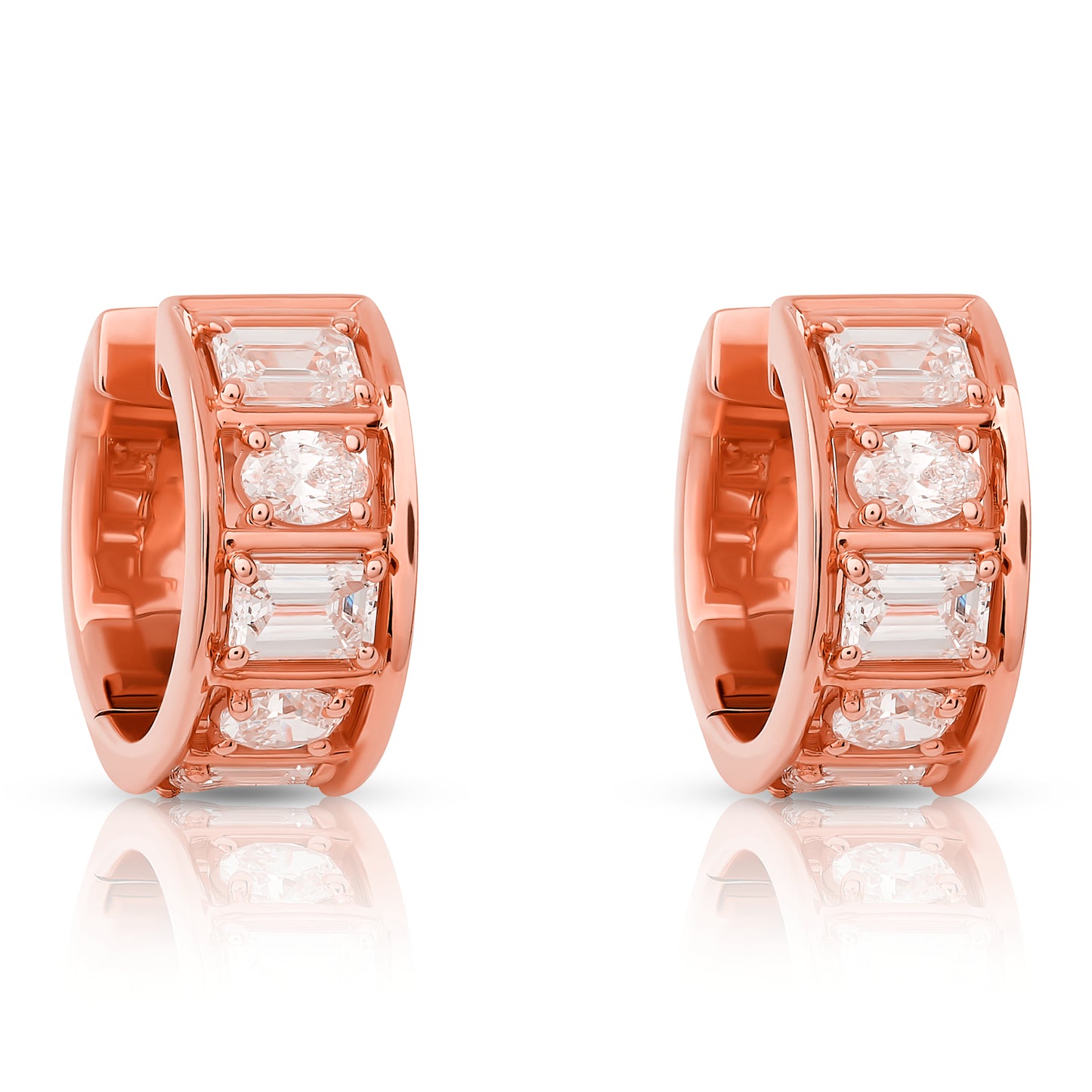 Oval and Emerald Cut Diamond Huggie Earrings