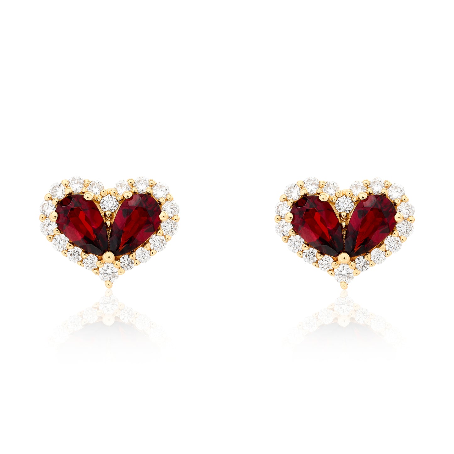 Chubby Garnet and Diamond Heart Stud Earrings