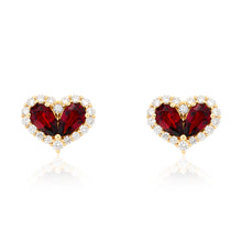 Load image into Gallery viewer, Chubby Garnet and Diamond Heart Stud Earrings