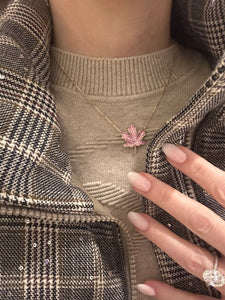Pink Lilac Sapphire and Diamond Maple Leaf Pendant - Three