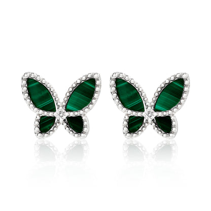 Small Diamond and Malachite Butterfly Earrings