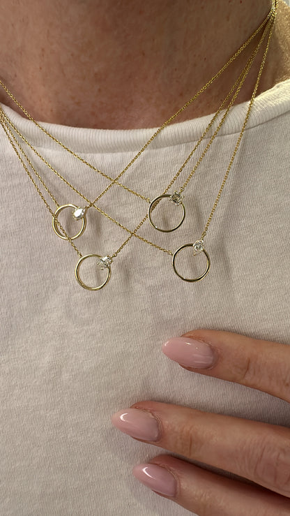 Open Circle Square Cut Diamond Pendant