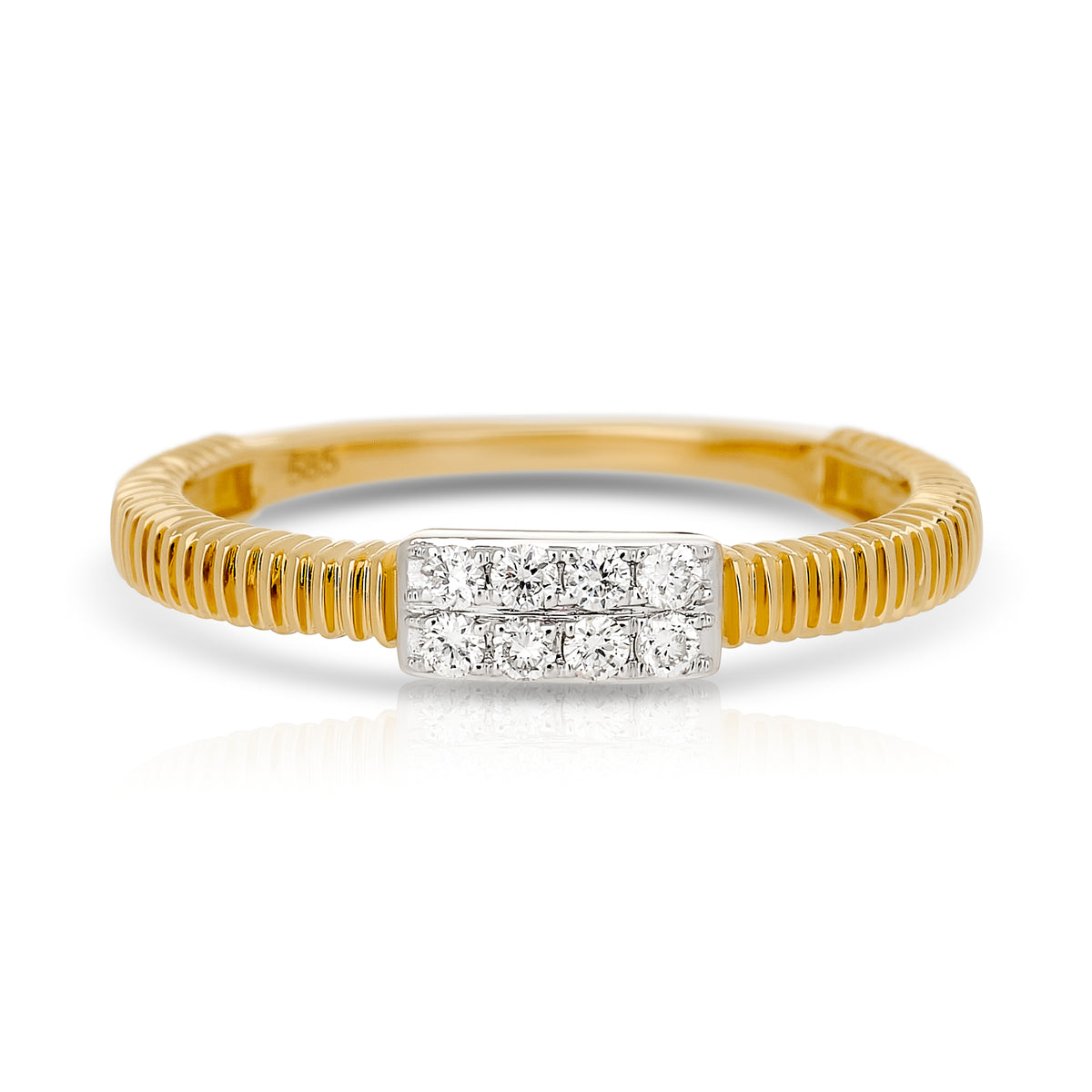 Fluted Gold and Diamond Pinky Ring