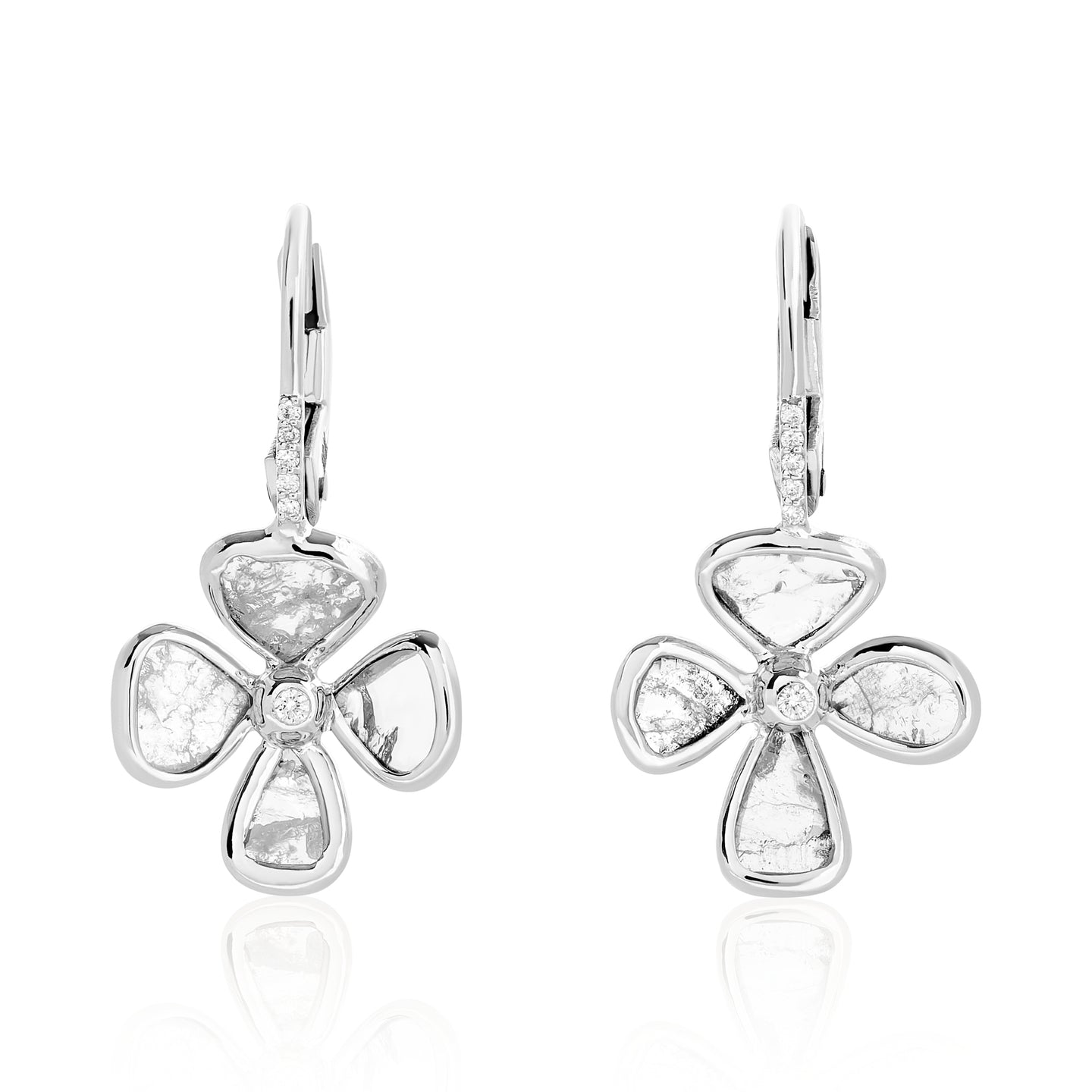 Gray Diamond Slice Flower Earrings