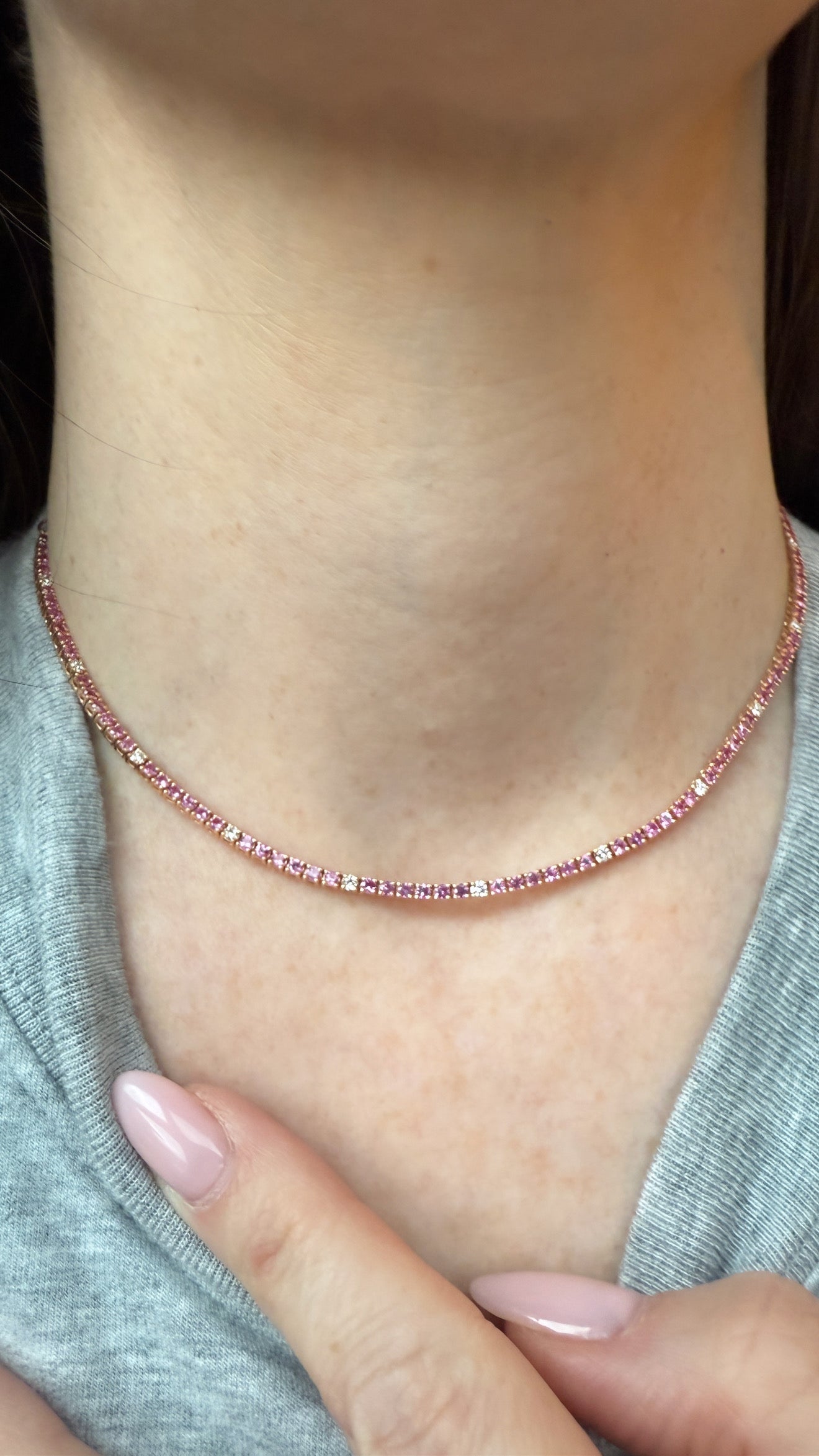Pink Sapphire and Diamond Alternating Tennis Necklace