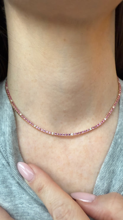 Pink Sapphire and Diamond Alternating Tennis Necklace