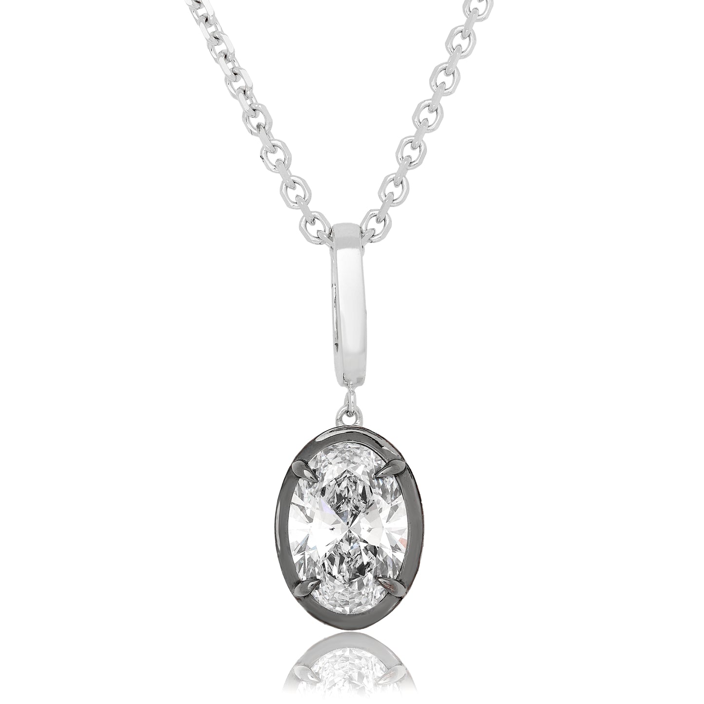 Lab Diamond Oval Button Back Pendant