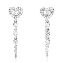Load image into Gallery viewer, Round and Baguette Heart Diamond Drop Earrings