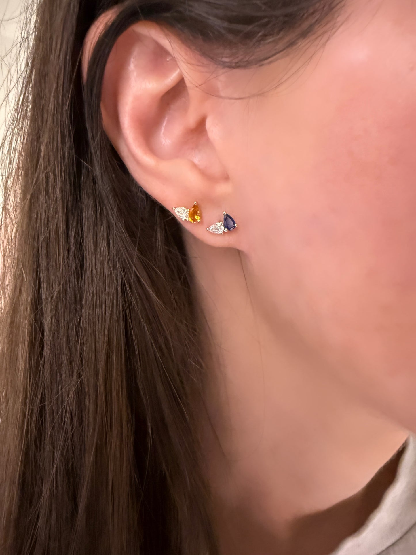 Toi Et Moi Diamond and Citrine Birthstone Stud Earrings