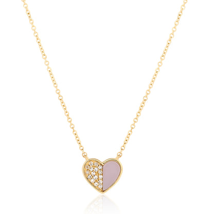 Mother of Pearl and Diamond Heart Pendant - Yellow
