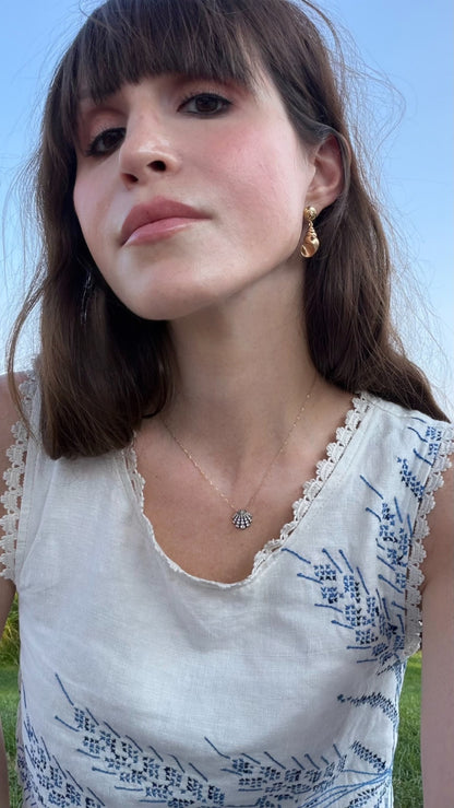Yellow Gold Conch Shell Diamond Earrings