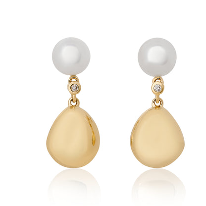 Pearl and Diamond Tear Drop Earrings