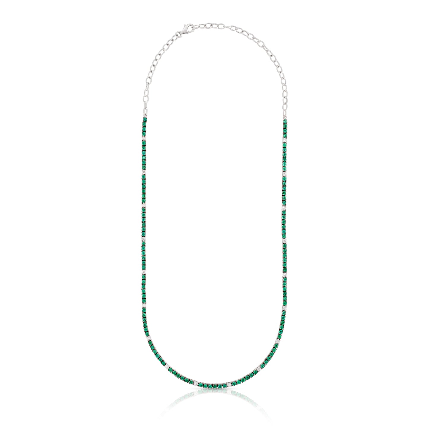 Emerald and Diamond Pattern Straight Line Tennis Necklace