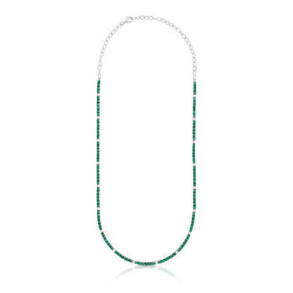 Emerald and Diamond Pattern Straight Line Tennis Necklace