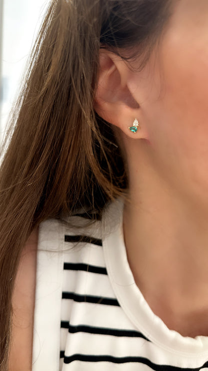 Toi Et Moi Diamond and Emerald Birthstone Stud Earrings