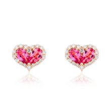 Load image into Gallery viewer, Chubby Pink Tourmaline and Diamond Heart Stud Earrings