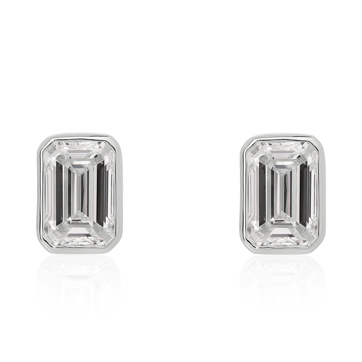 Lab Grown Bezel Set Emerald Cut Diamond Stud Earrings