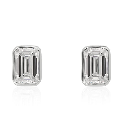 Lab Grown Bezel Set Emerald Cut Diamond Stud Earrings