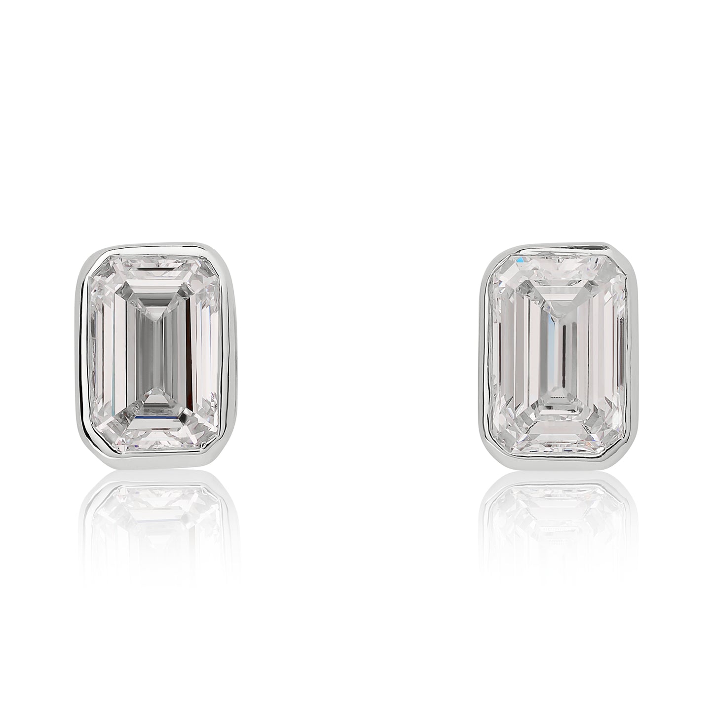 Lab Grown Bezel Set Emerald Cut Diamond Stud Earrings