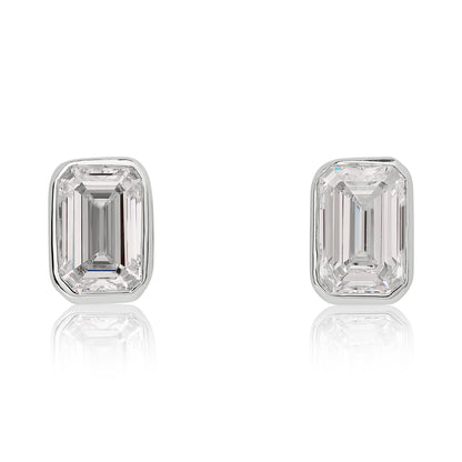 Lab Grown Bezel Set Emerald Cut Diamond Stud Earrings