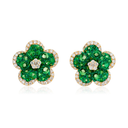 Tsavorite and Diamond Flower Earrings