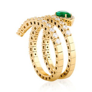 Emerald and Diamond Flex Snake Ring - Two