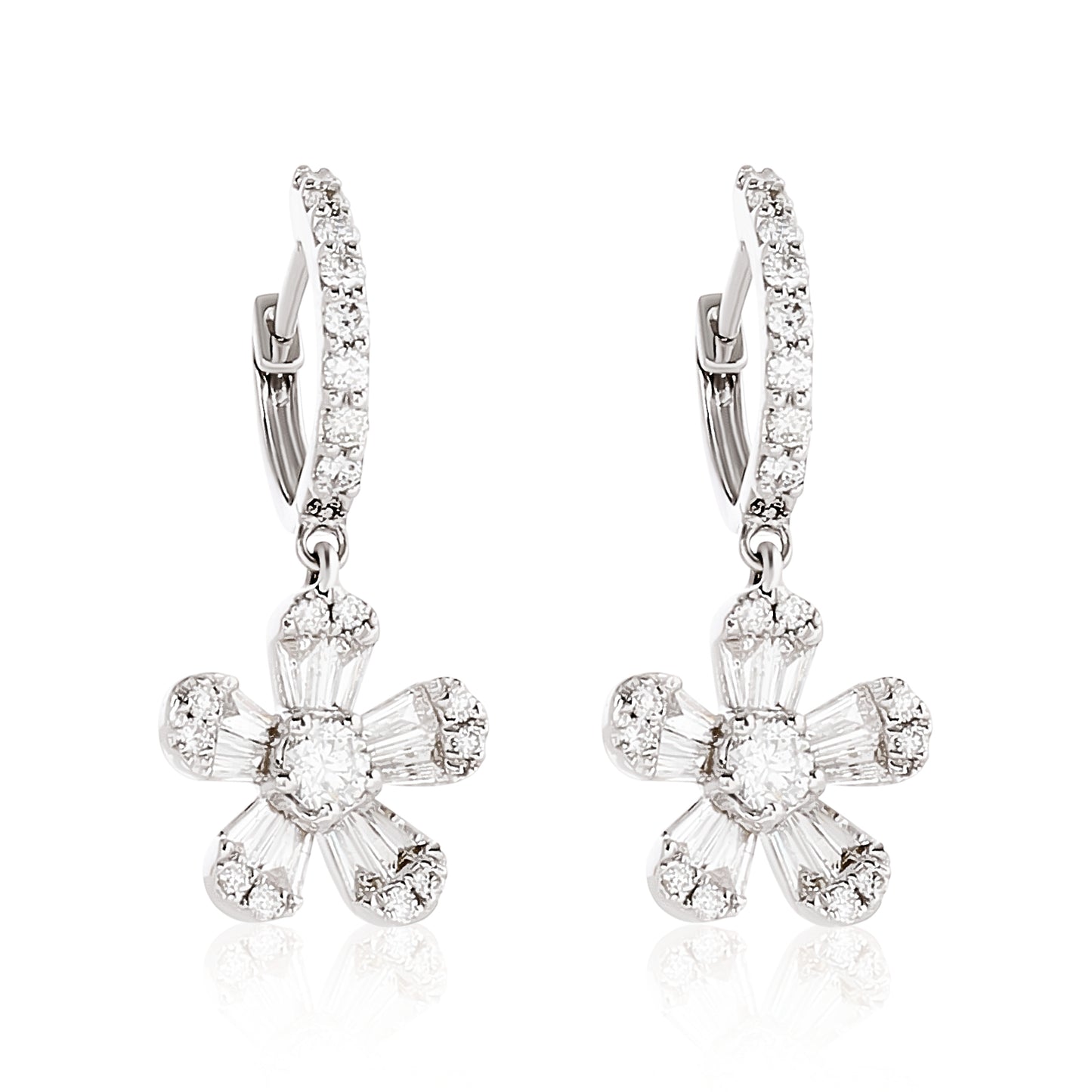 Diamond Flower Hanging Earrings