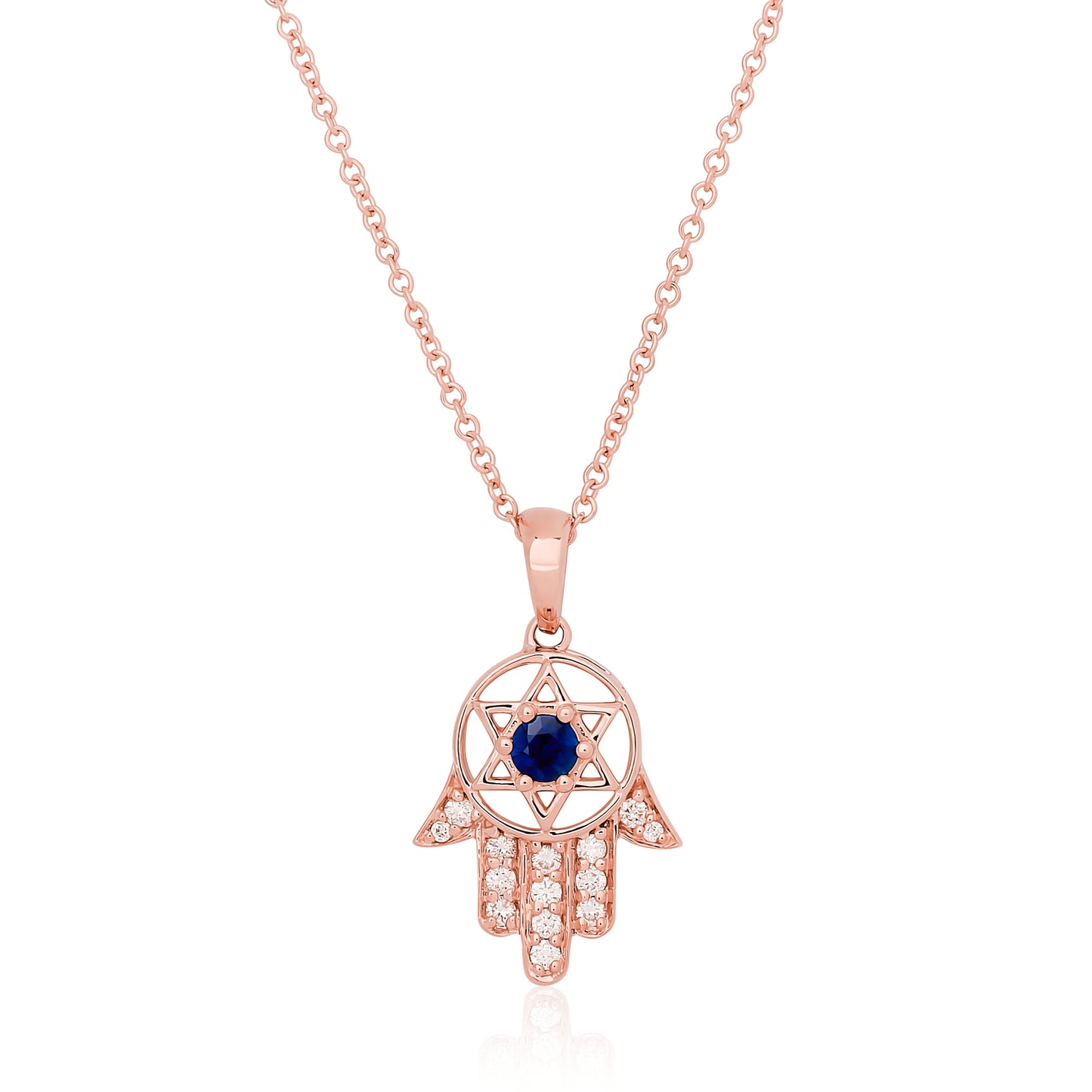 Diamond and Sapphire Star of David Hamsa Pendant
