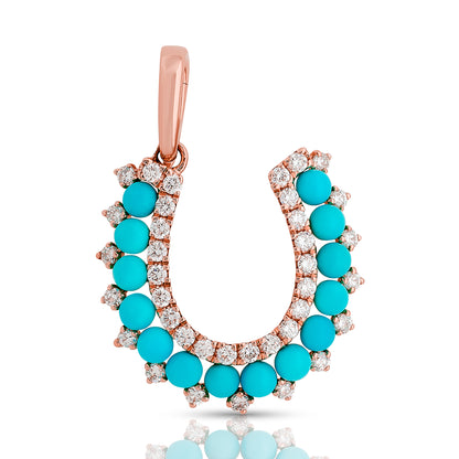 Turquoise and Diamond Horseshoe Charm In Size Small