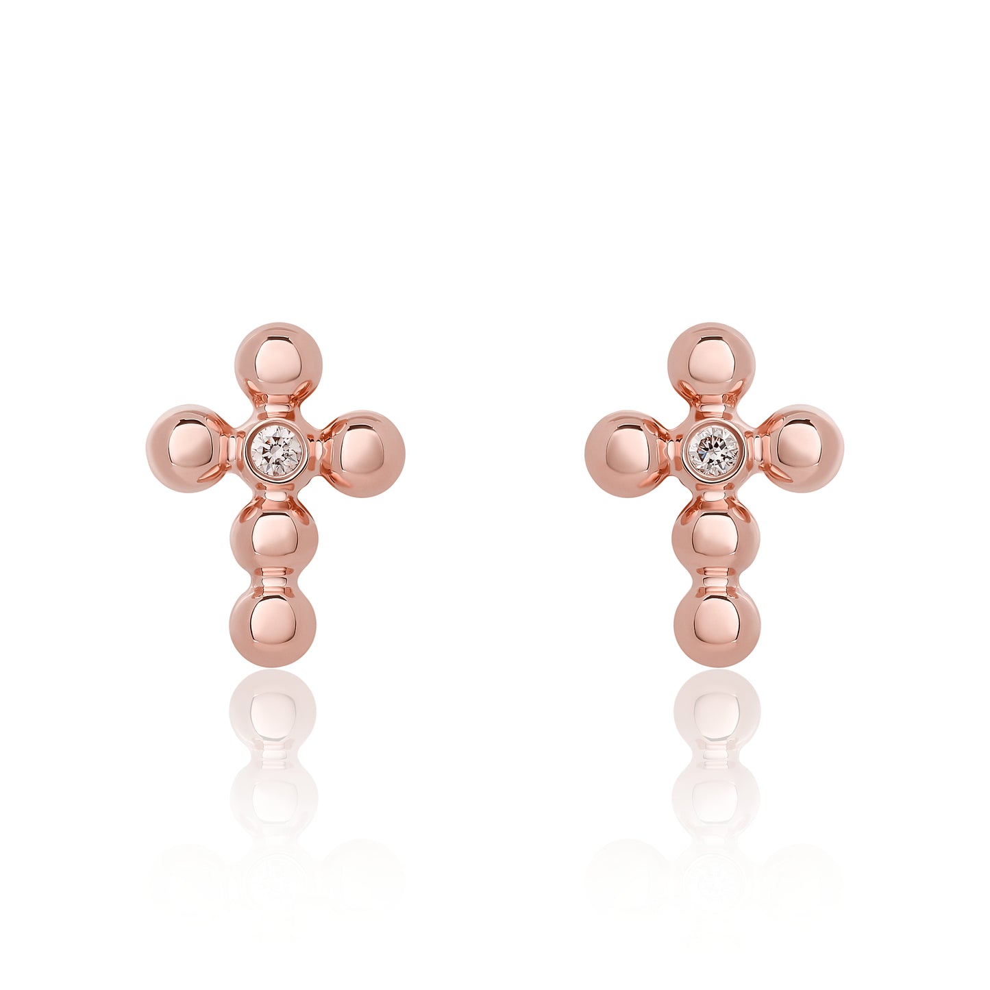 Petite Diamond Bead Cross Stud Earrings