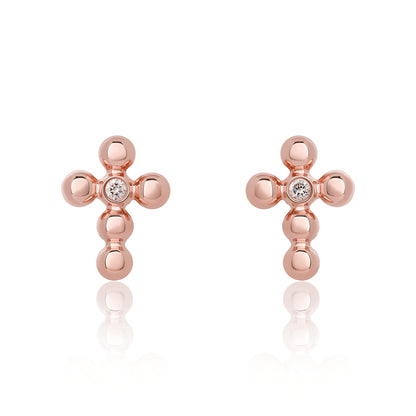 Petite Diamond Bead Cross Stud Earrings