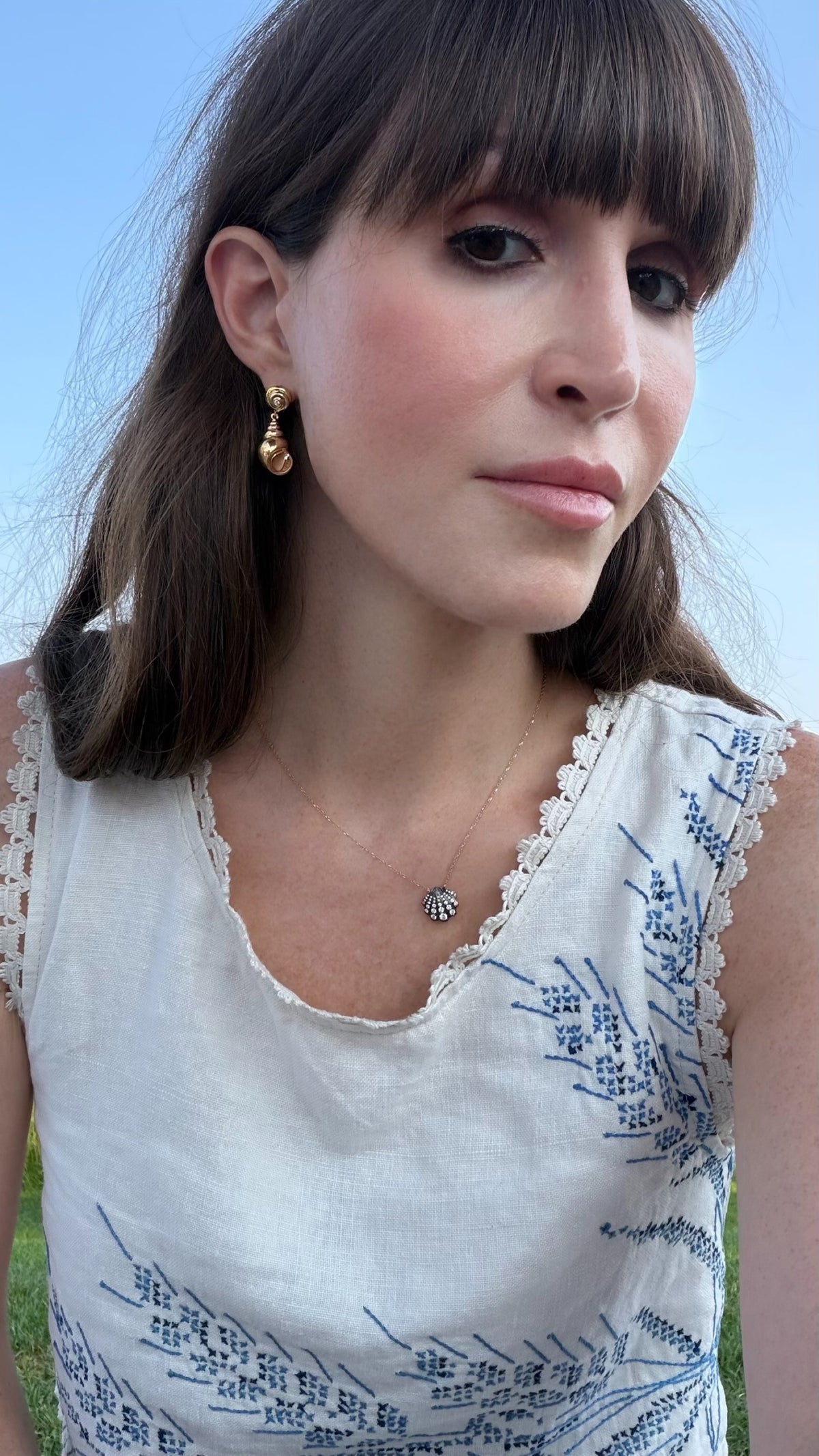 Yellow Gold Conch Shell Diamond Earrings