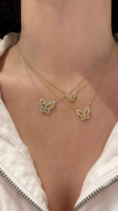 Petite Yellow Sapphire and Diamond Butterfly Pendant