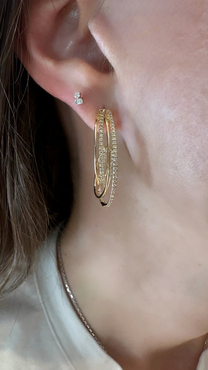 Four Row Diamond Hoop Earrings