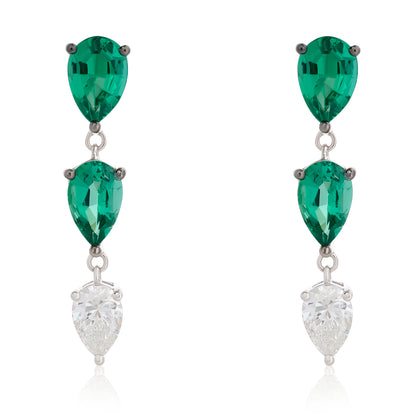 Pear Shape Emerald and Diamond Dangle Earrings