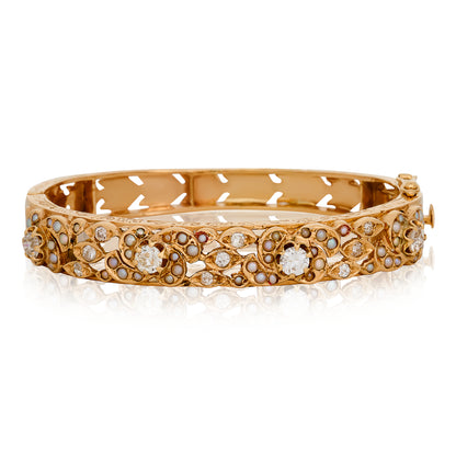 Estate Diamond and Seed Pearl Bangle