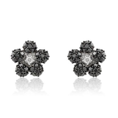 Small Black and White Vibrant Flower Earrings