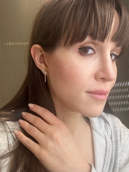 Round and Baguette Heart Diamond Drop Earrings - Two