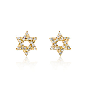 Petite Diamond Star of David Stud Earrings - Yellow