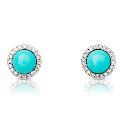 Turquoise and Diamond Halo Stud Earrings
