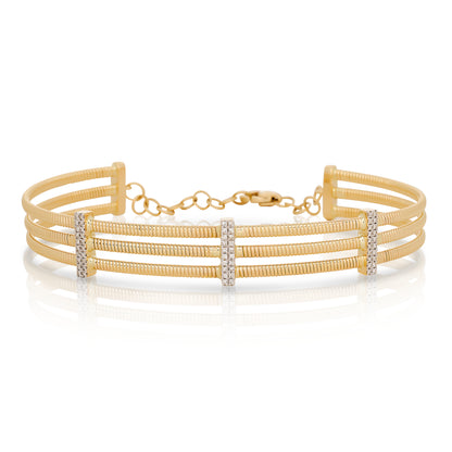 Adjustable Three Row Fluted Diamond Cuff Bracelet