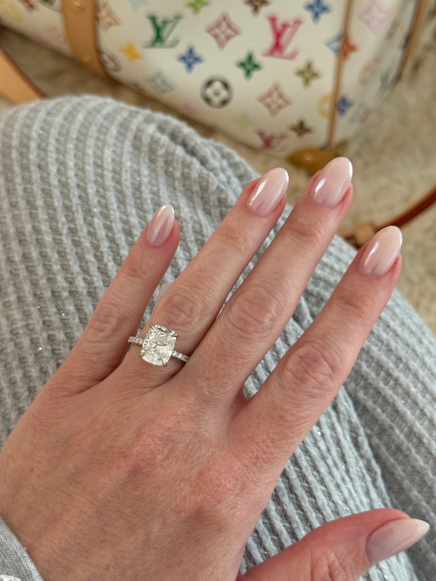 Platinum Lab Grown Cushion Cut Diamond Engagement Ring