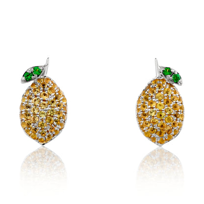 Yellow Sapphire and Tsavorite Lemon Stud Earrings