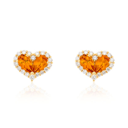 Chubby Citrine and Diamond Heart Stud Earrings