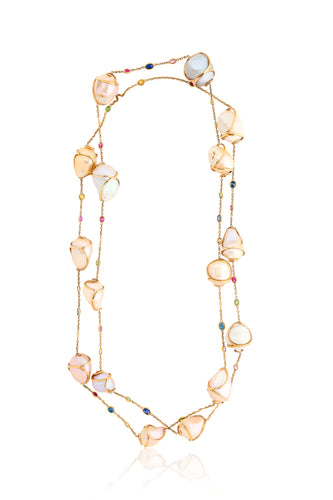 Baroque Pearl and Bezel Set Multi Color Necklace