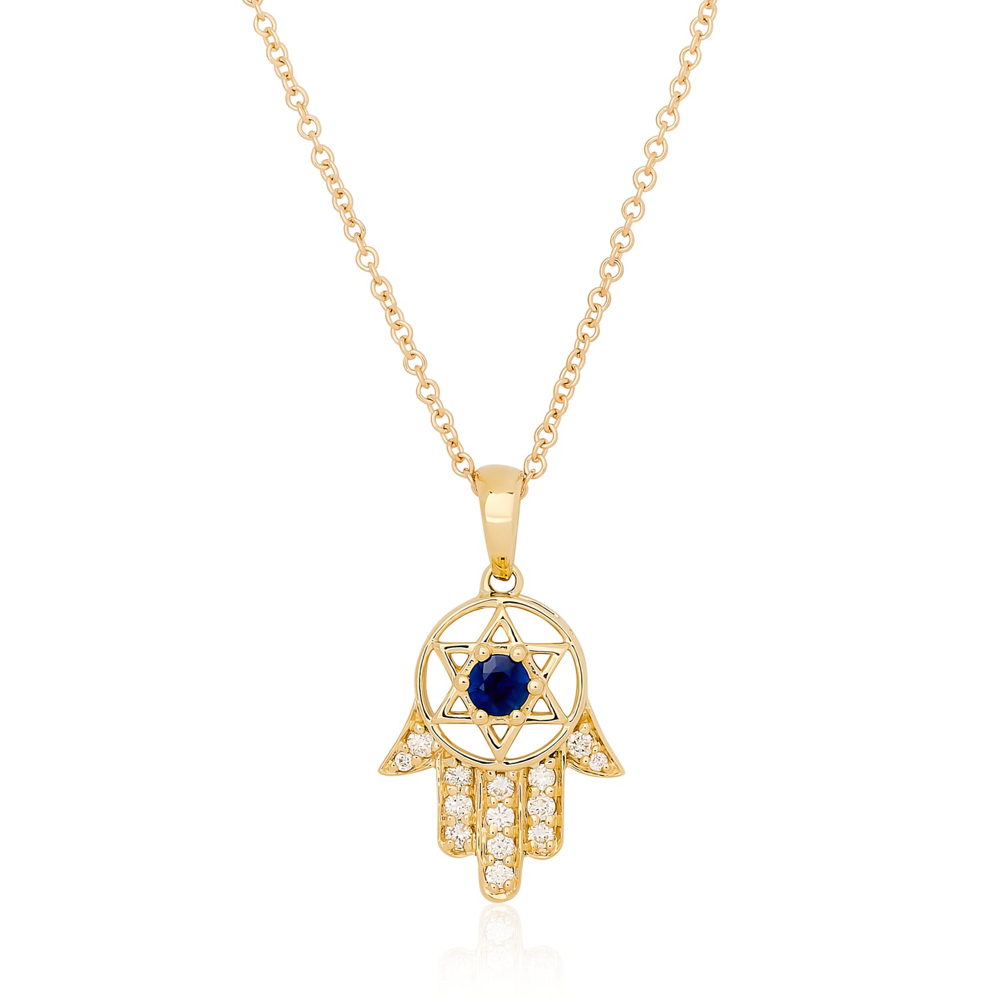 Diamond and Sapphire Star of David Hamsa Pendant