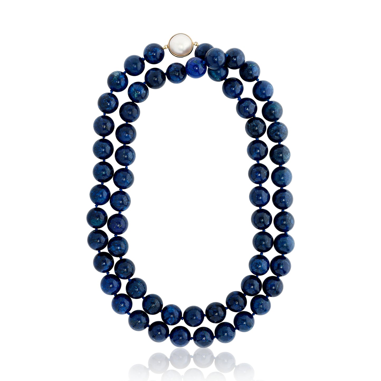 Estate Yellow Gold Lapis and Mabe Pearl Necklace