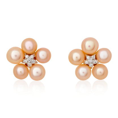 Children’s Pearl and Diamond Flower Stud Earrings