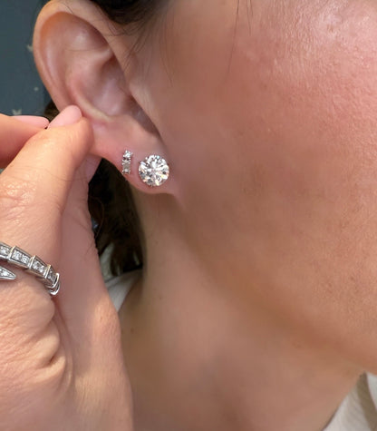 Round and Baguette Diamond Flat Back Earring